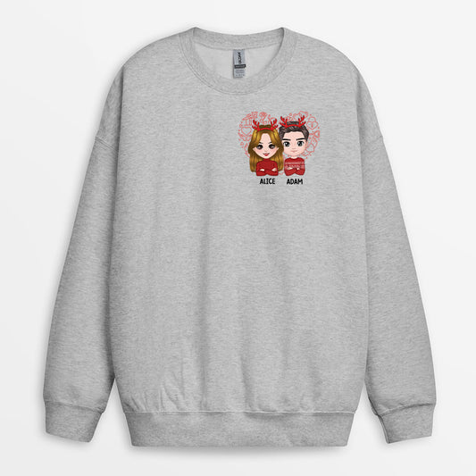 1378WFR2 sweatshirt couple de noel avec coeur personnalise