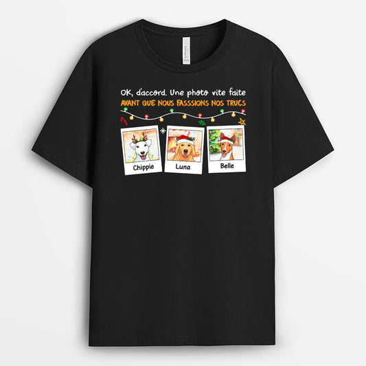 1391AFR2 t shirt mes chiens sont accros aux photos de noel personnalise