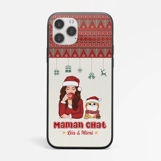 1392FFR1 coque de telephone iphone 13 maman chat motif noel personnalisee