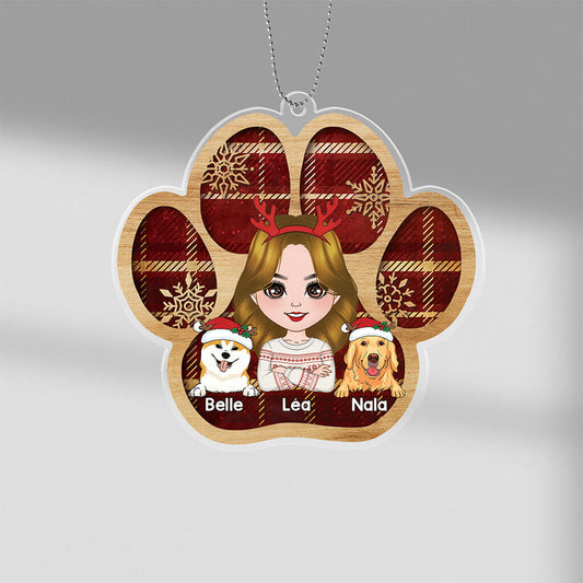 1407OFR1 ornement maman chien papa chien en forme de patte personnalise