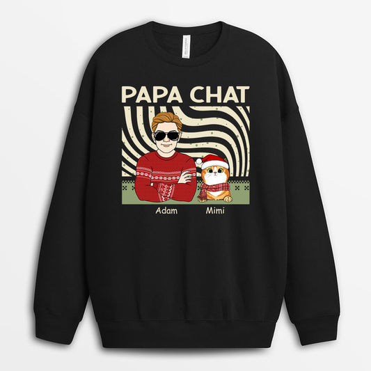 1413WFR1 sweatshirt papa de chat noel personnalise