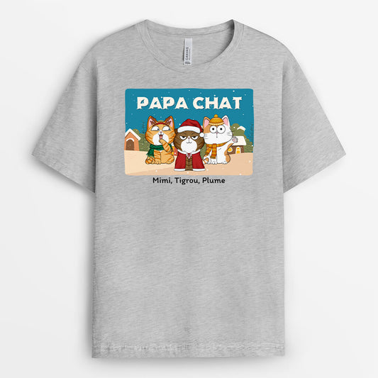1428AFR1 t shirt maman de chat papa de chat version noel personnalise