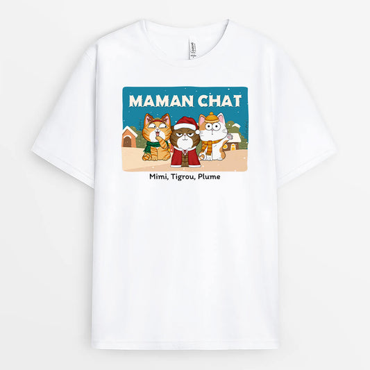 1428AFR2 t shirt maman de chat papa de chat version noel personnalise
