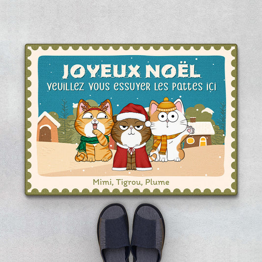 1428DFR1 paillasson joyeux noel veuillez vous essuyer les pattes ici personnalise