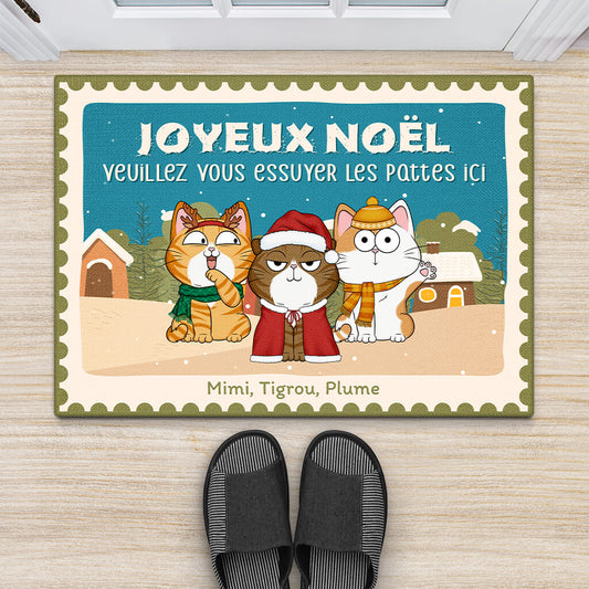 1428DFR2 paillasson joyeux noel veuillez vous essuyer les pattes ici personnalise