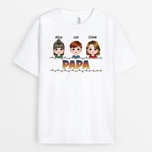 1438AFR2 t shirt papy avec petits enfants version noel personnalise