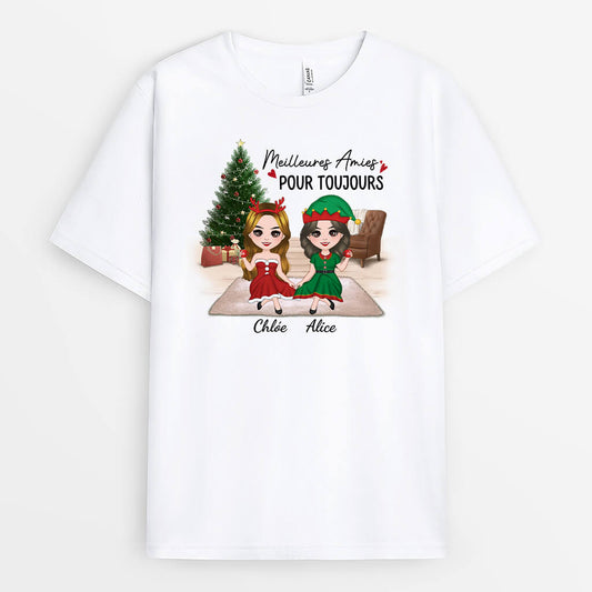 1444AFR1 t shirt soeurs pour toujours version noel personnalise