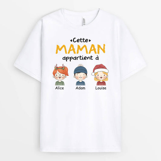 1463AFR1 t shirt cette mamie appartient a petits enfants version noel personnalise