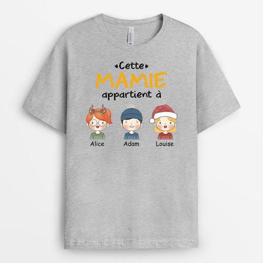 1463AFR2 t shirt cette mamie appartient a petits enfants version noel personnalise