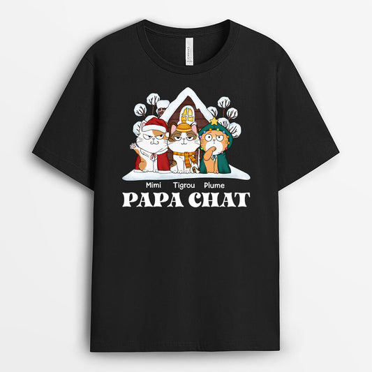 1467AFR1 t shirt maman chat papa chat pour noel personnalise