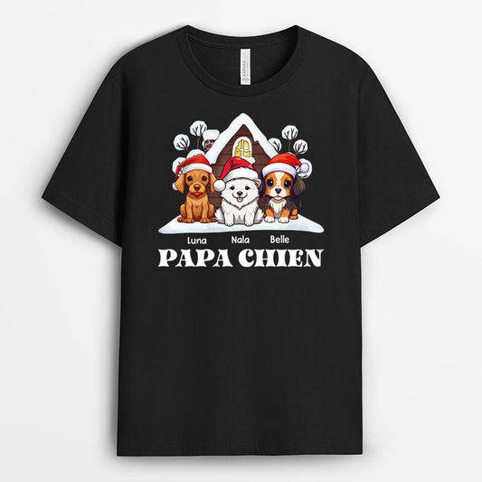 1467AFR1 t shirt maman chien papa chien noel maison personnalise