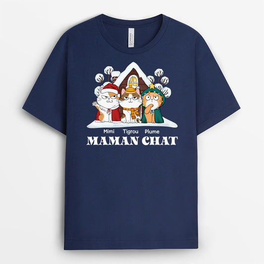 1467AFR2 t shirt maman chat papa chat pour noel personnalise