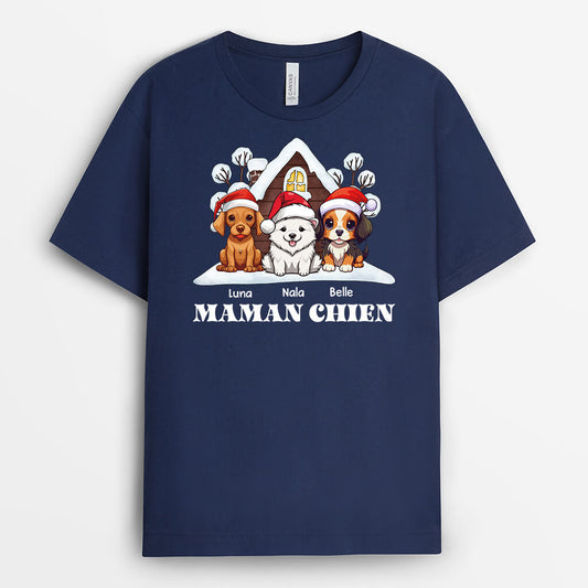 1467AFR2 t shirt maman chien papa chien noel maison personnalise