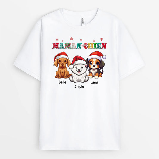 1468AFR1 t shirt maman de chien papa de chien version noel bonnet personnalise