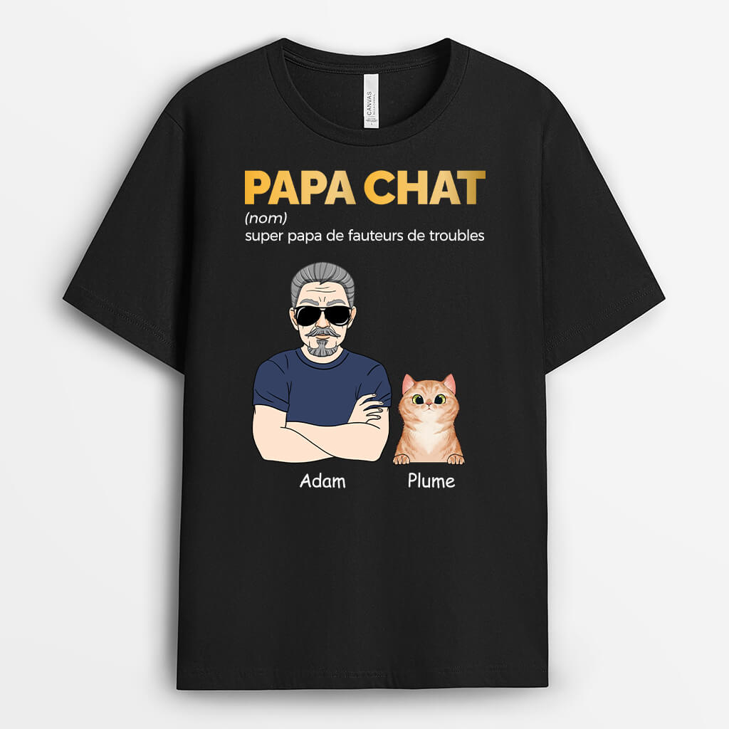 1480AFR1 t shirt super papa de fauteurs de troubles version chat personnalise