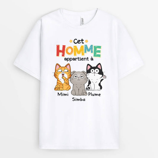 1481AFR1 t shirt cet humain appartient a avec chat personnalise