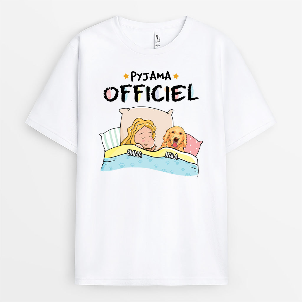 T-shirt Pyjama Officiel Avec Chien Personnalisé - Cadeau Plus