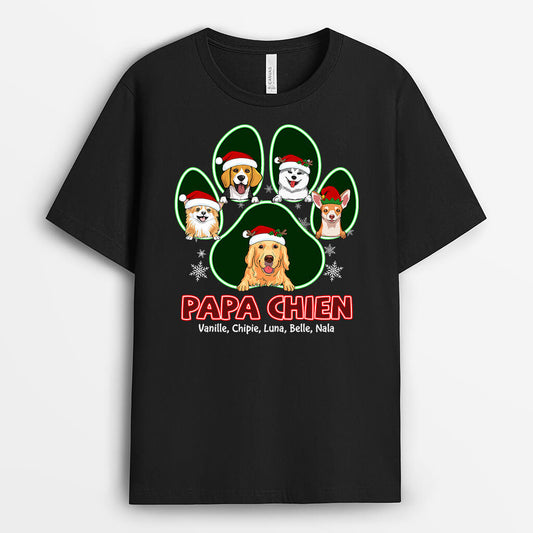 1485AFR1 t shirt papa de chien maman de chien patte version noel personnalise