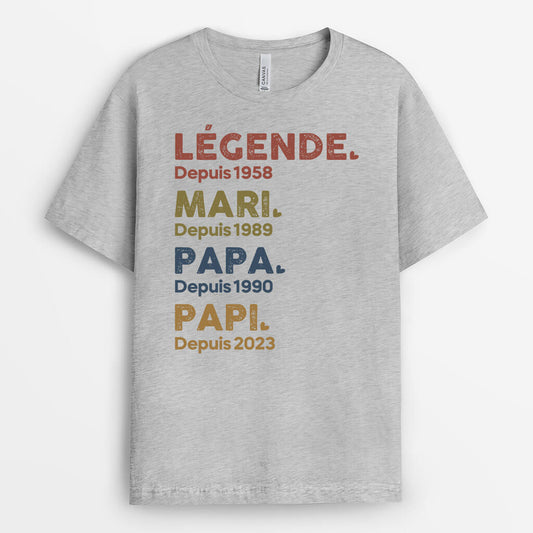 1503AFR2 t shirt legende mari papa papi depuis version blanc personnalise