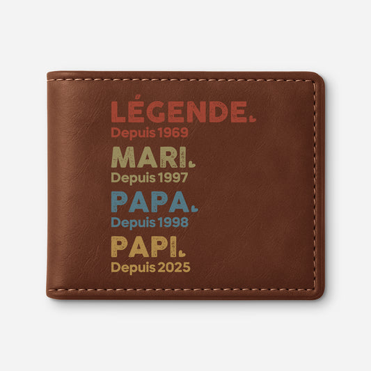 1503JFR1 portefeuille cuir personnalise homme legende mari papa papy depuis 1503j3m5b