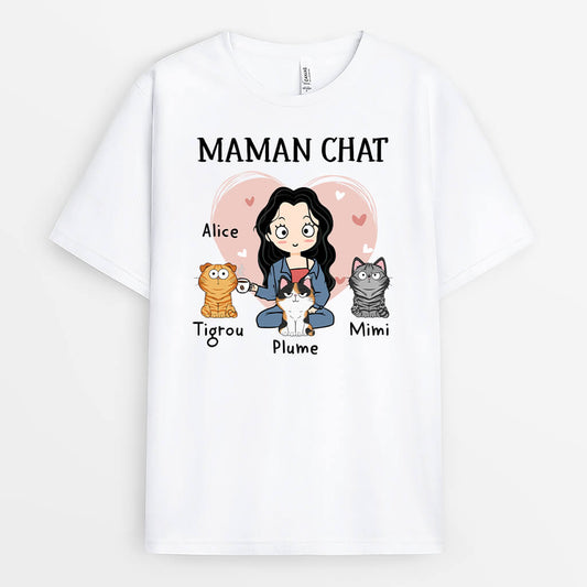 1531AFR1 t shirt maman de chat mignonne personnalise