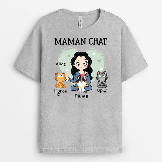 1531AFR2 t shirt maman de chat mignonne personnalise