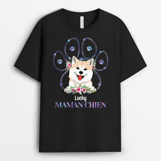 1532AFR1 t shirt maman de chien papa de chien colore personnalile
