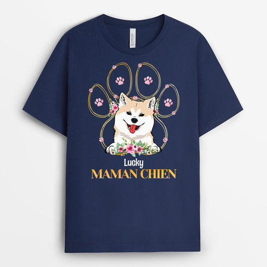 1532AFR2 t shirt maman de chien papa de chien colore personnalile