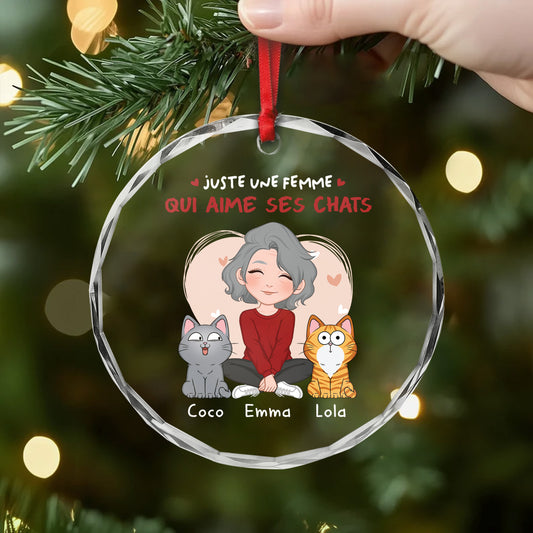 1537OFR2 ornement en verre personnalise juste une fille qui aime ses chats 1537okv8d