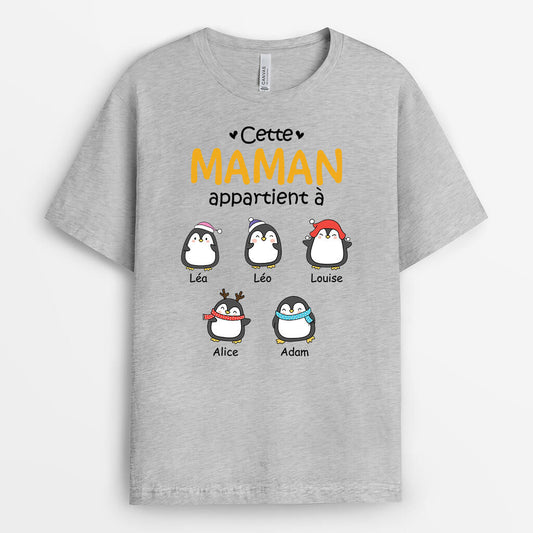 1542AFR1 t shirt cette maman mamie appartient a version penguin personnalise