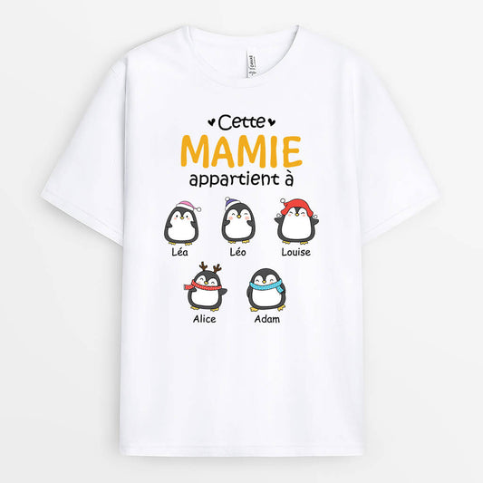 1542AFR2 t shirt cette maman mamie appartient a version penguin personnalise
