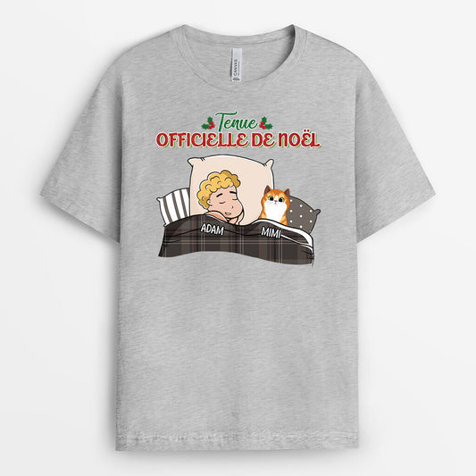 1543AFR1 t shirt tenue officielle de noel version chat personnalise