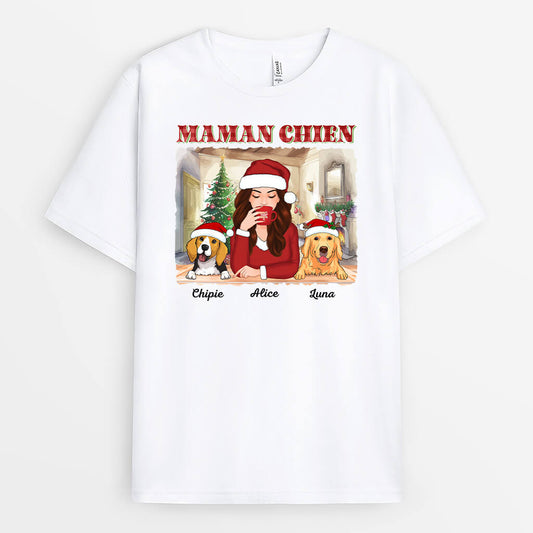 1544AFR1 t shirt maman de chien version noel personnalise