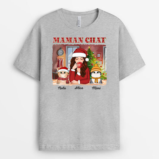1544AFR2 t shirt maman de chat version noel personnalise
