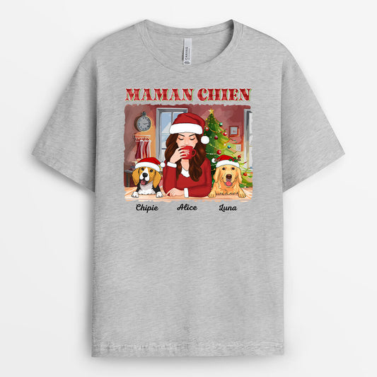 1544AFR2 t shirt maman de chien version noel personnalise