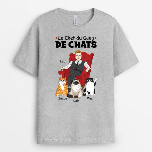 1625AFR1 t shirt chef de la bande de chats personnalise