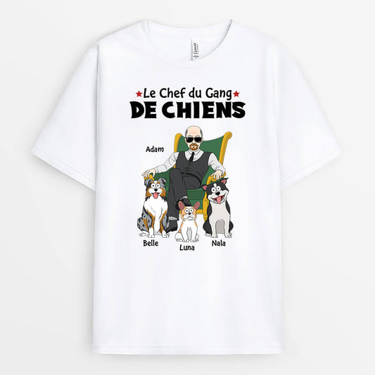 1625AFR2 t shirt chef de la bande de chiens personnalise