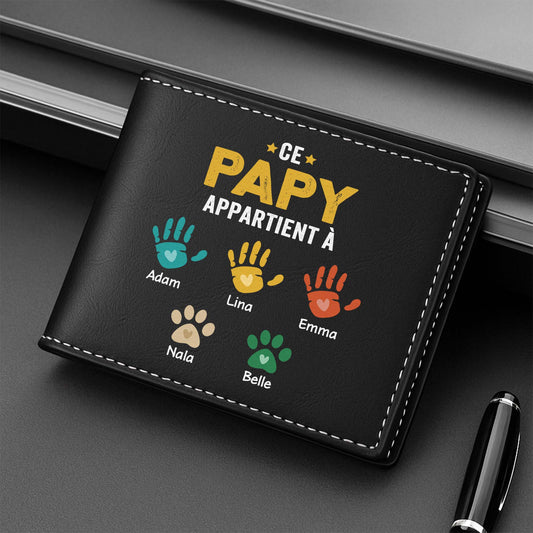 1628JFR2 portefeuille cuir personnalise ce papa appartient a empreintes de mains 1628j8q5b