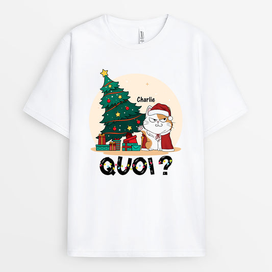 1649AFR1 t shirt chat arbre de noel personnalise