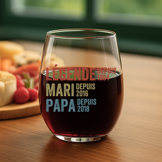 1732IFR2 verre a vin sans pied personnalise legende mari papa papy depuis 1732ikh5b