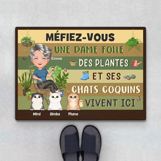 1856DFR1 pallaisson une dame folle des plantes et son chat coquin vivent ici personnalise