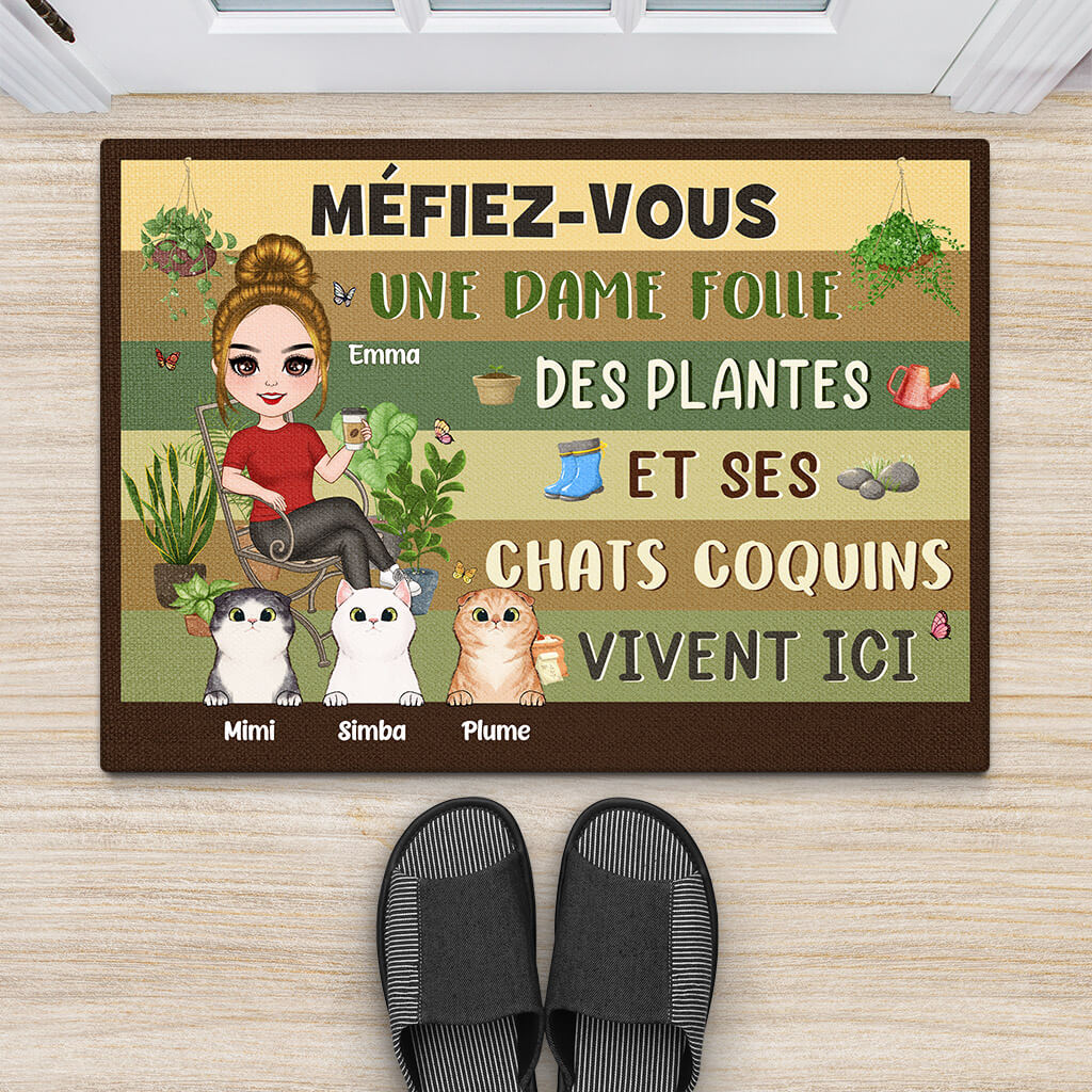 1856DFR2 pallaisson une dame folle des plantes et son chat coquin vivent ici personnalise