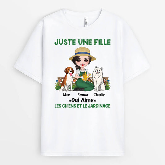 1859AFR1 t shirt juste une femme_ qui aime les chiens et le jardinage personnalise