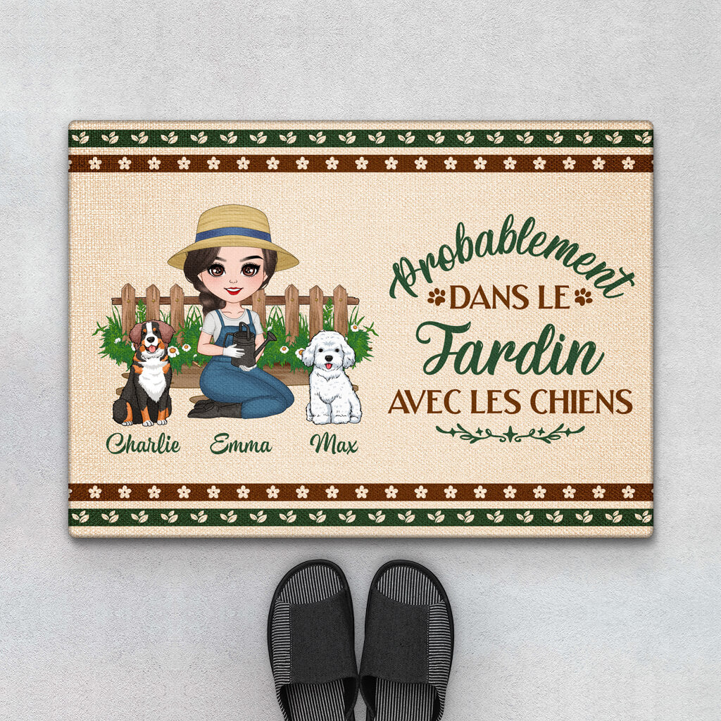 1876DFR1 paillasson probablement dans le jardin avec les chiens personnalise