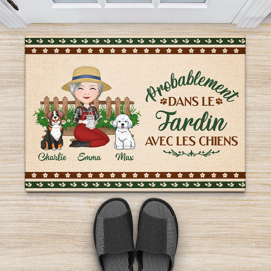 1876DFR2 paillasson probablement dans le jardin avec les chiens personnalise