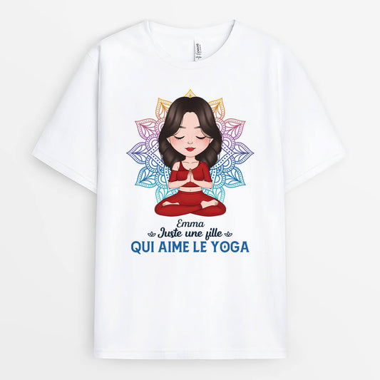 1879AFR1 t shirt juste une femme_ qui aime le yoga personnalise