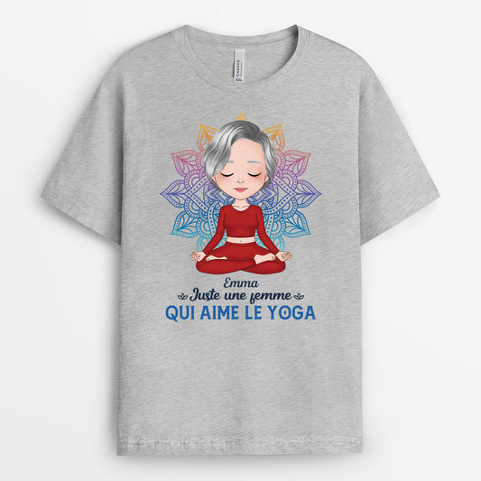 1879AFR2 t shirt juste une femme_ qui aime le yoga personnalise