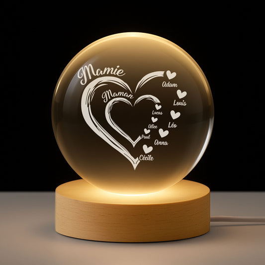 1969LFR1 veilleuse boule de cristal personnalisee coeur de mamie maman 1969lkv5a