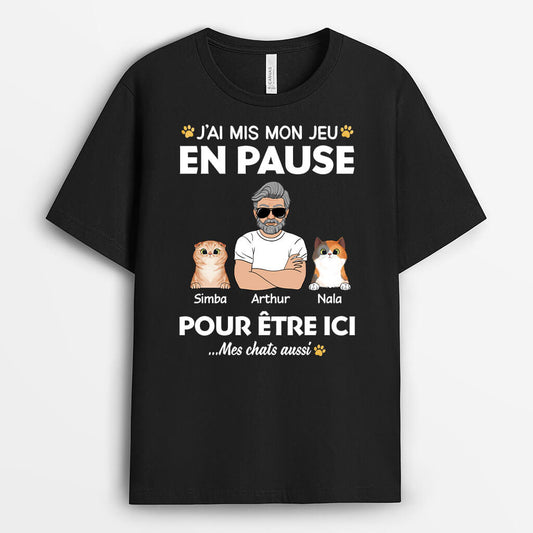 2009AFR1 t shirt jai mis mon jeu en pause et mes chats aussi personnalise