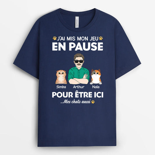 2009AFR2 t shirt jai mis mon jeu en pause et mes chats aussi personnalise